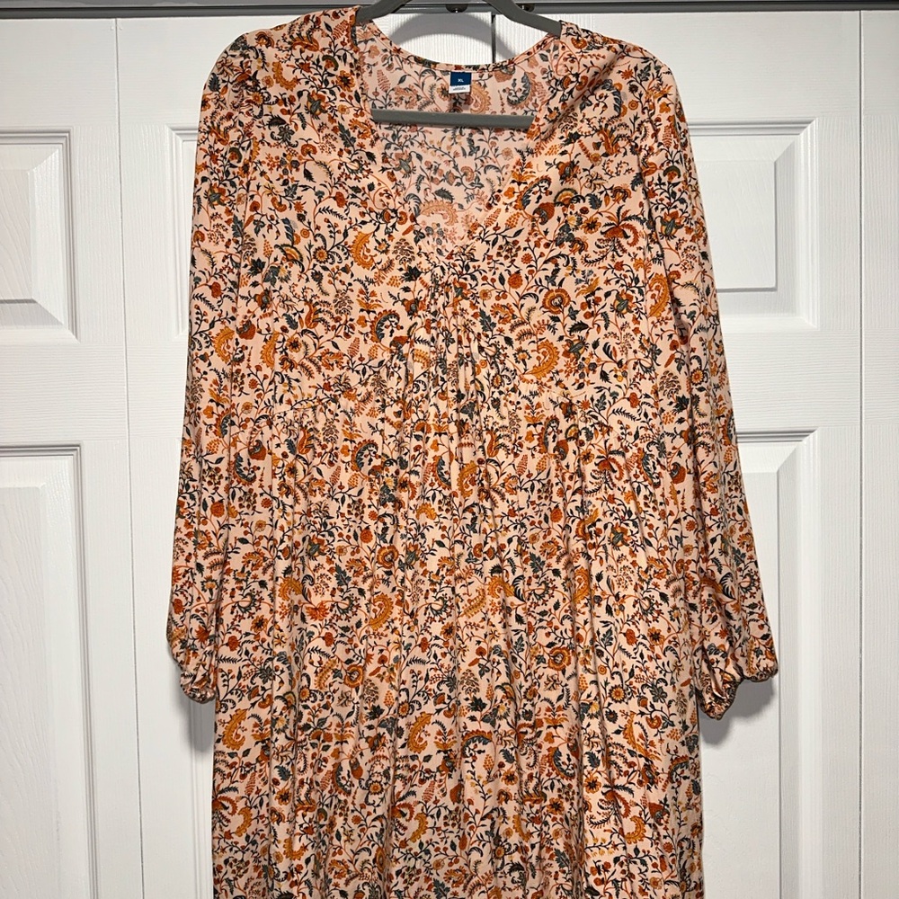 Old Navy Orange and Brown V-Neck Long Sleeve Sundress